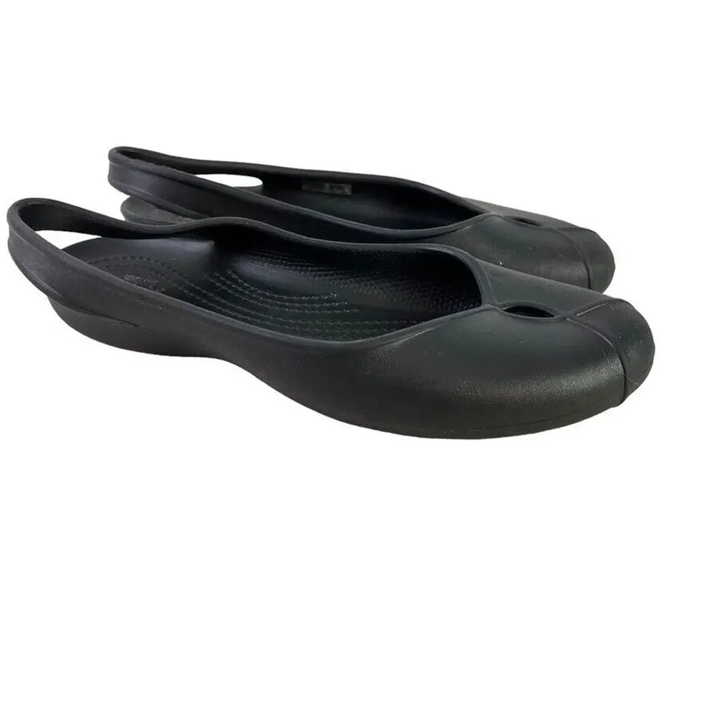 Crocs Olivia Womens Solid Black Slingback Flats Round Closed Toe Shoes sz 7